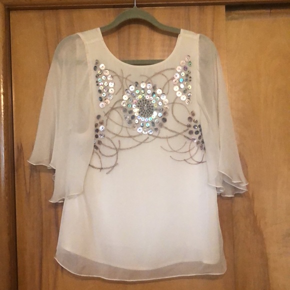 ALICE AND OLIVIA SILK EMBELLISHED TOP SZ L - Picture 6 of 12